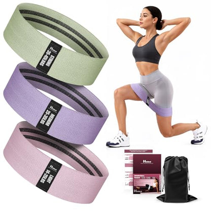 Fabric Resistance Bands for Working Out with Exercise Guide, 3 Levels Hip & Glute Bands Set for Legs, Squats, Yoga, Fitness & Physical Therapy for Women and Men