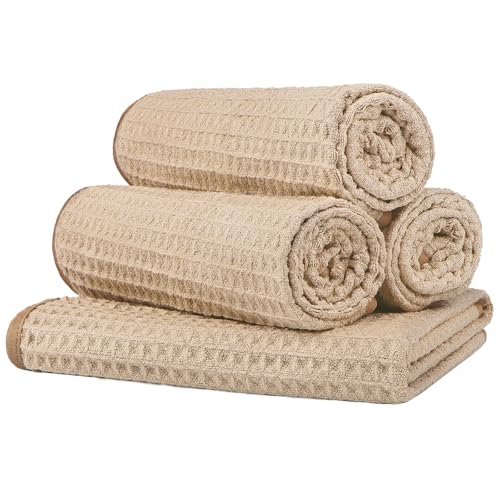 HOMEXCEL 4 Pack Gym Towels, Microfiber Yoga Towels for Bathroom, Ultra Soft, Highly Absorbent and Quick Dry Towel for Gym, Shower, Fitness, Spa 15 x 25 Inch - color: Brown