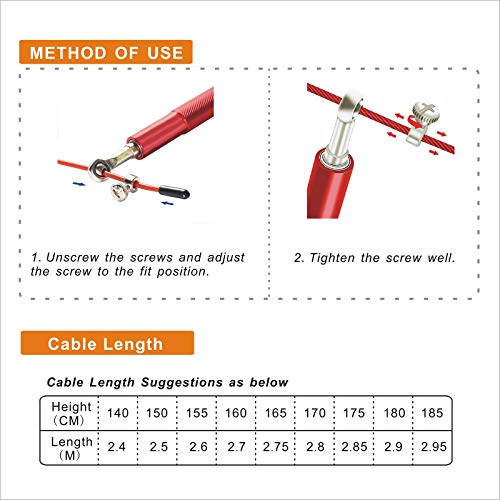 Speed Jump Rope - 360° Swivel Ball Bearing - Adjustable steel coated rope-Aluminum Anti Skipping Handle -Fitness Training Boxing Sports Exercises -Suitable for Kids and Adults - color: Red