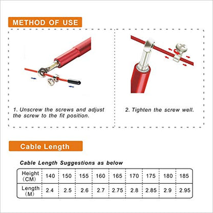 Speed Jump Rope - 360° Swivel Ball Bearing - Adjustable steel coated rope-Aluminum Anti Skipping Handle -Fitness Training Boxing Sports Exercises -Suitable for Kids and Adults - color: Red