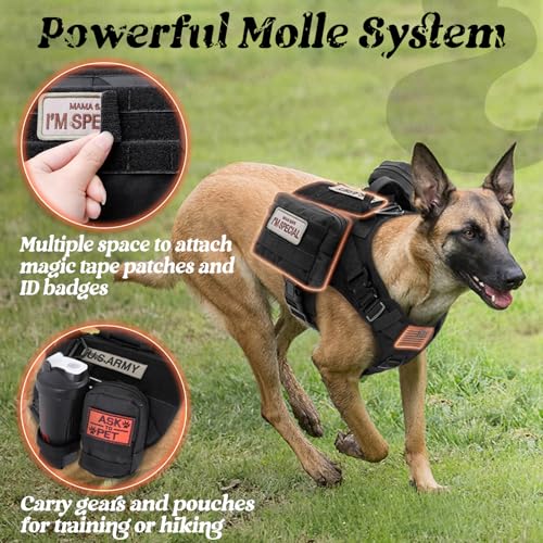 rabbitgoo Tactical Dog Harness for Medium, Heavy Duty Military No Pull Vest - color: Black, size: Medium