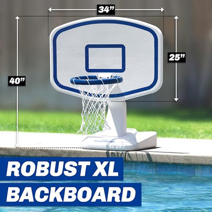 GoSports Splash Hoop PRO Pool Basketball Game – Modern Poolside Basketball Hoop with Backboard, Ball & Pump – Swimming Pool Basketball Hoop for Inground & Above Ground Pools - color: White