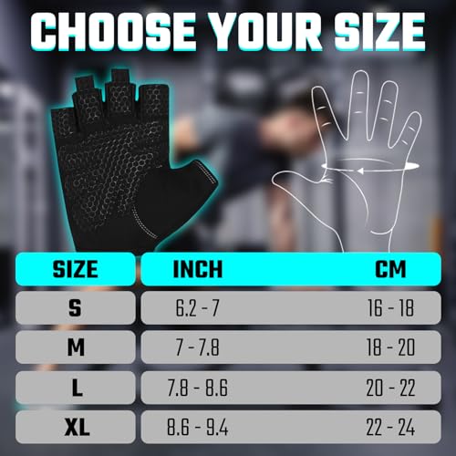 SAWANS Weight Lifting Gym Gloves for Men and Women Workout Training Breathable Lightweight Fitness Gloves Non-Slip Silicone Padded Palm Grip Protection Half Finger Exercise Pull ups