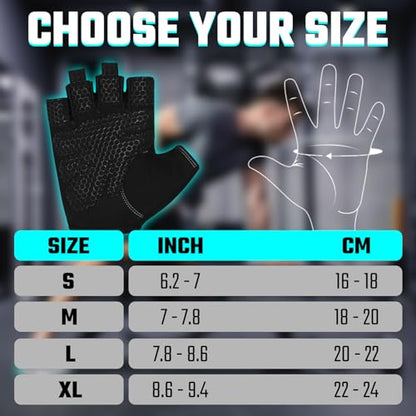 SAWANS Weight Lifting Gym Gloves for Men and Women Workout Training Breathable Lightweight Fitness Gloves Non-Slip Silicone Padded Palm Grip Protection Half Finger Exercise Pull ups