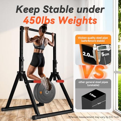 Power Tower Pull Up Dip Station Foldable, Pull Up Bar Station Adjustable, Multi-Function Home Gym, Strength Training Fitness Equipment, Triangular Design, for Home Outdoor - color: Black