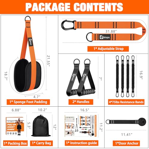 Pull Up Assistance Bands Set, 300 lbs Max Heavy Duty Resistance Bands with Adjustable Strap, Non-Slip Handle & Door Anchor, Full Body Strength Training Workout Equipment for Home Gym Fitness