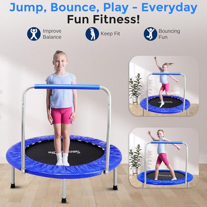 SereneLife 36″ Foldable Mini Trampoline for Kids - Compact Fitness Rebounder with Foam Handle - Safe, Stable Exercise Trampoline with 330lbs Max Load for Indoor/Outdoor Active Play & Exercise