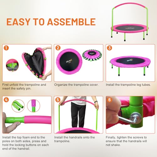 Ativafit 36inch Mini Toddler Trampoline for Kids Ages 1-6 Indoor Outdoor Folding Small Rebounder Trampoline with Foam Handle Safety Padded Cover Fun for Kids
