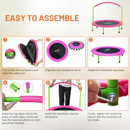 Ativafit 36inch Mini Toddler Trampoline for Kids Ages 1-6 Indoor Outdoor Folding Small Rebounder Trampoline with Foam Handle Safety Padded Cover Fun for Kids