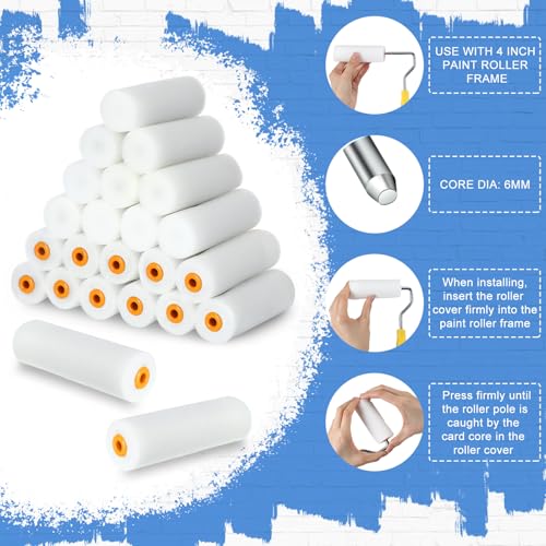 Nuogo 120 Pcs 4 Inch Foam Paint Roller Mini High Density Foam Roller Refills Paint Edger Tool for Walls Brings Smooth Finishes Flat Surfaces (White) - size: 4 Inch