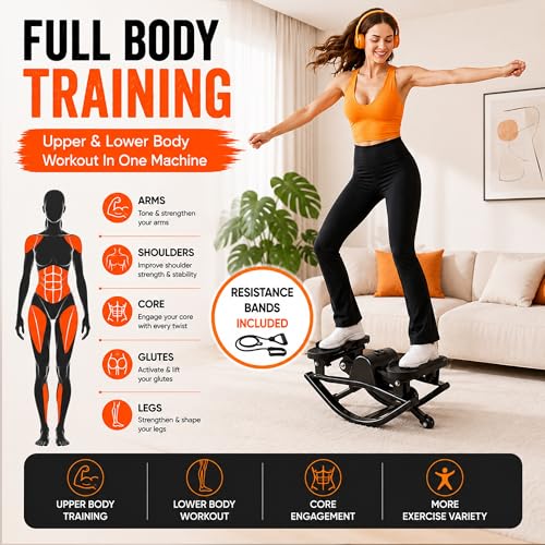 Lhanel Rock Stepper for Home Workout, Low-Impact Side Stepper with Resistance Bands, Side-to-Side Mini Stepper for Cardio, Weight Loss & Full Body Exercise - color: Dark-gray
