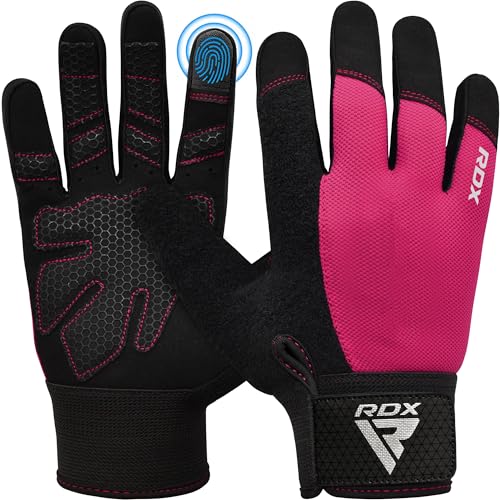 RDX Weight Lifting Gloves Gym Workout, Full Finger Touch Screen, Breathable Anti Slip Padded Palm Protection, Fitness Strength Training Powerlifting HIIT WOD Exercise, Men Women Home Gym Cycling - color: PINK, size: Large