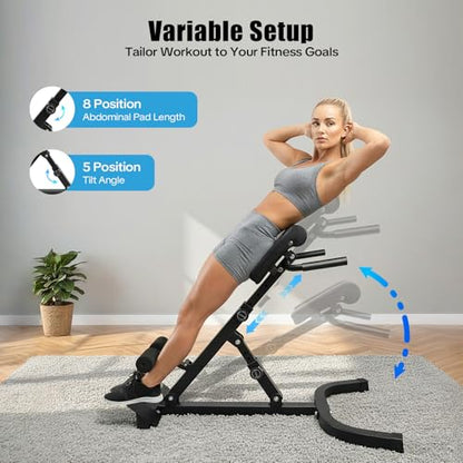 Roman Chair Back Extension Machine-Multi Functional Ab Bench, Angle & Height Dual Adjustable Back Extension Bench Machine for Glute, Leg Strength Trainer Home Gym Full Body