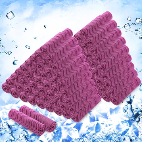 100 Pack Cooling Towels, 40"x12" Cooling Towels for Neck and Face Breathable Soft Chilly Sweat Rag Microfiber Sport Rags for Gym Yoga Golf Running - color: Rose Red