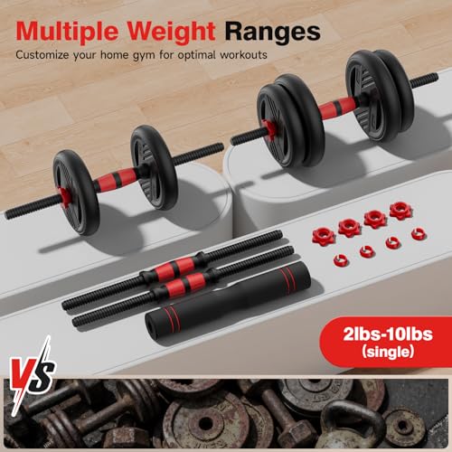 Adjustable Dumbbell Set, 20/30/45/70/90lbs Free Weight Set With Double Locknut, 5-in-1 Dumbbells Set Includes Barbell, Kettlebells, Push up Stand, Weight Plate, Fitness Exercise for Home Gym Suitable Men/Women - style: 20LB(10LB Pair)