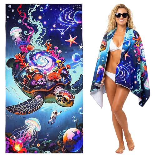 Large Sea Turtle Microfiber Beach Towel, Fun Oversized 71" x 35" XL Sand Free Quick Dry Absorbent Compact Travel Towel for Beach Pool Gym Yoga Bath Camping, Funny Gifts for Men Women Summer Vacation - color: A4-turtle-tk