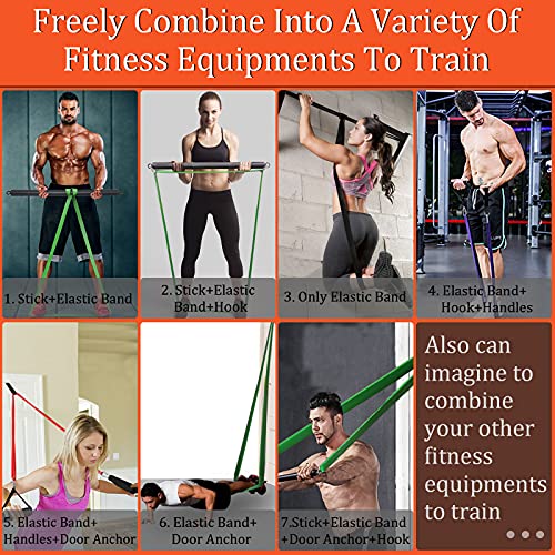 DASKING Resistance Band Bar Set for Home Gym, 500LB Total Resistance with Longer Bar & 4 Stackable Bands, Detachable for Full Body Workouts, Door Anchor, Exercise Guide - style: 98CM/38.5" Length