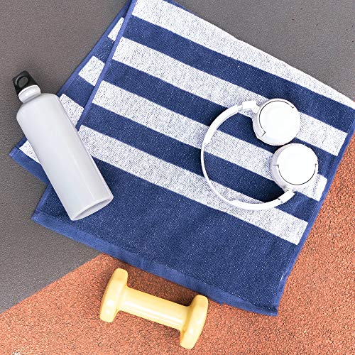 Luzia Striped Workout Towel for Sweat (Pack of 2) - Premium Quality 100% Turkish Cotton - Lightweight and Super Absorbent for Exercise, Sports, Workout, Fitness, Gym, Yoga, Running (Blue)