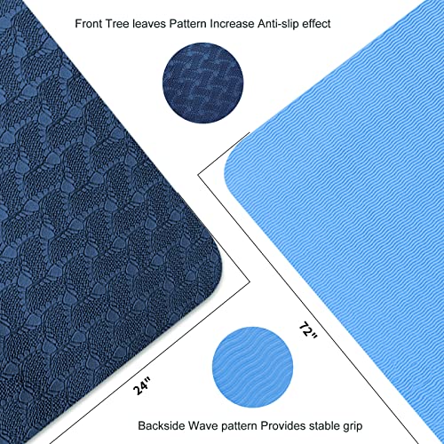 Yoga Mat 1/3" (8mm) Thick Non-Slip, Women Men Fitness & Exercise Mat, 72"Lx24"W Eco-Friendly TPE Workout Mat with Carrying Strap for Yoga, Pilates, Home Gym, Floor Exercises