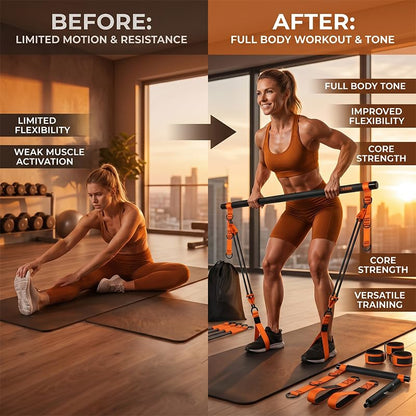 Sakerplus Pilates Kit Pilates Bar Kit with Resistance Bands, Full Body Workout System, Portable Home Gym for Stretching, Strength Training, Core Exercise