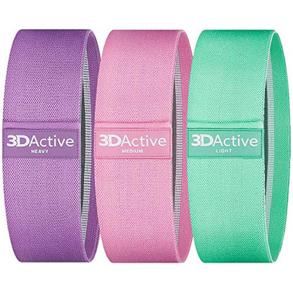 3DActive Fabric Resistance Bands for Legs & Butt. Wide Non-Slip Hip Band Set for Home & Gym Workouts. Exercise Guide & Carry Bag Included.