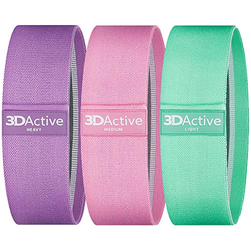 3DActive Fabric Resistance Bands for Legs & Butt. Wide Non-Slip Hip Band Set for Home & Gym Workouts. Exercise Guide & Carry Bag Included.