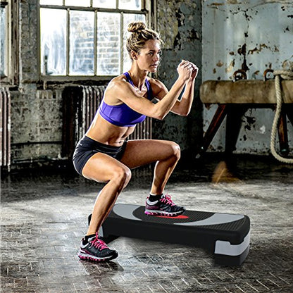 HomGarden Adjustable Workout Aerobic Stepper in Fitness & Exercise Step Platform Trainer Stepper w/Risers Adjust 4"-6''-8'' - color: Black/Gray