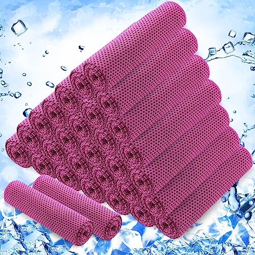 30 Pack Cooling Towels, 40"x12" Ice Breathable Soft Chilly Sweat Rag Microfiber Workout Rags for Gym Cooling Towels for Neck and Face for Yoga Golf Sport Running - color: Rose Red