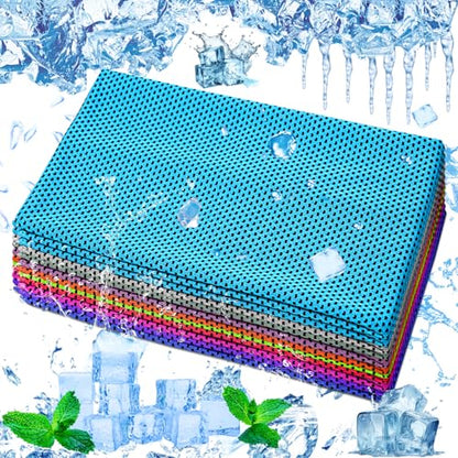 12 Pack Cooling Towels, 32 x 12 Inch Microfiber Ice Towels, Soft and Breathable Neck and Face Cooling Towels, Sweat Wicking Towels for Yoga, Running, Gym, Workout, Outdoor Exercise, 10 Colors