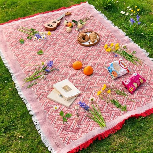 Large Outdoor Picnic Blanket 91x71 Inch Camping Mat Sandproof Woven Boho Mat Giant Beach Towel Travel Essential Yoga Accessories Park Patio Lawn Garden Grass Ground Music Festival Concert
