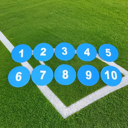 10pcs Flat Soccer Training Markers Numbered Agility Spot Cones 23cm Non-Slip Blue Floor Dots for Football Speed and Agility Drills