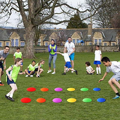 Poly Spots Spot Markers for Gym Floor 4.72inch 6inch 9inch 24/36 Pcs Non-Slip Rubber Floor Dots Round Agility Markers Flat Cones for Sports Soccer Basketball PE Training, Dance, Classroom - style: 24Pcs 6 inch