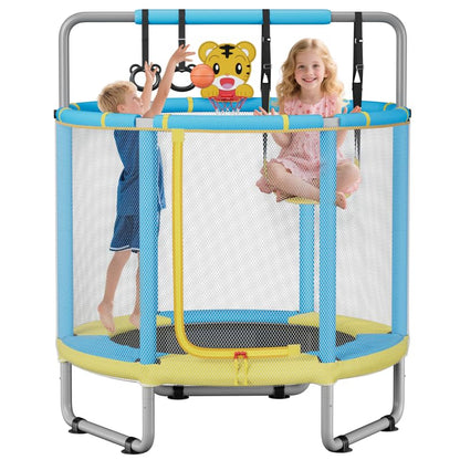 HomeCare 55" Trampoline for Kids, 440lbs Capacity ASTM-Approved Mini Toddler Trampoline with Safety Enclosure Net,4 in 1 Adjustable Gymnastics Bar & Toys, Indoor & Outdoor, Gifts for Boys & Girls Age
