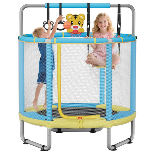 HomeCare 55" Trampoline for Kids, 440lbs Capacity ASTM-Approved Mini Toddler Trampoline with Safety Enclosure Net,4 in 1 Adjustable Gymnastics Bar & Toys, Indoor & Outdoor, Gifts for Boys & Girls Age