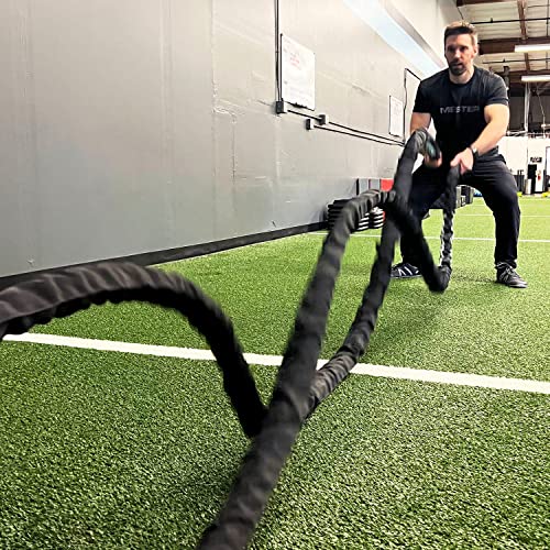 Meister Professional Sheathed Battle Rope for Strength & Conditioning Gym Workouts - 2.0" Diameter - Black