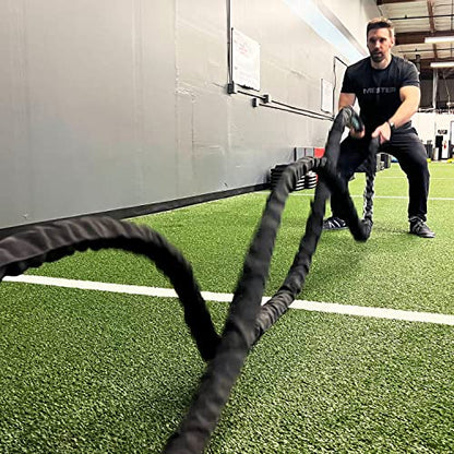 Meister Professional Sheathed Battle Rope for Strength & Conditioning Gym Workouts - 2.0" Diameter - Black
