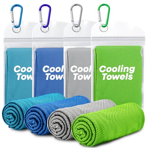 4 Pack Cooling Towels (40"x 12"), Soft Breathable Gym Towels, Outdoors Ice Towel for Neck and Face, Camp Essentials Microfiber Sweat Towels for Gym, Run, Yoga, Workout, Travel, Climb