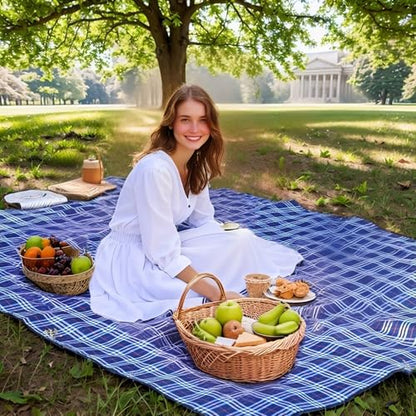 Wind Tour Waterproof Picnic Blanket with Carry Strap - Foldable Sandproof Outdoor Mat for Camping, Beach, Park - 59" x 71",Navy Blue(Single Mat)