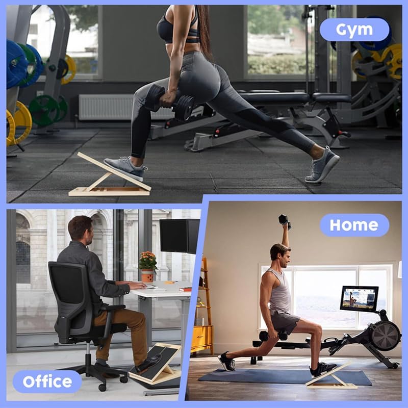 6-Angle Slant Board & Balance Board, 2-in-1 Wooden Mobility Board, Adjustable 40° Incline Stretch Board with Non-Slip Surface, Calf Stretcher and Ankle Balance Board for Adults, Squats, Stability Workouts