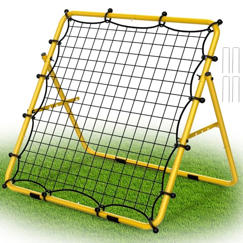LIANTRAL Baseball Rebounder Net, Adjustable Bounce Back Trainer for Soccer, Volleyball, Softball, Portable Folding Rebounder for Passing & Shooting Practice, Volleyball Rebound Net for Kids, Yellow