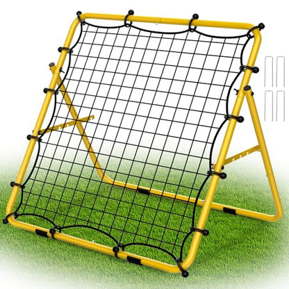 LIANTRAL Baseball Rebounder Net, Adjustable Bounce Back Trainer for Soccer, Volleyball, Softball, Portable Folding Rebounder for Passing & Shooting Practice, Volleyball Rebound Net for Kids, Yellow