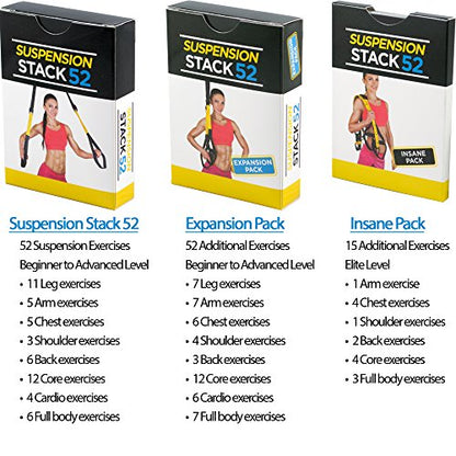Stack 52 Suspension Exercise Cards TRI Pack. Compatible with All Suspension Trainers. Suspended Bodyweight Resistance Workout Game. Video Instructions Included. Fun at Home Fitness Training Program. - color: Suspension Tri Pack