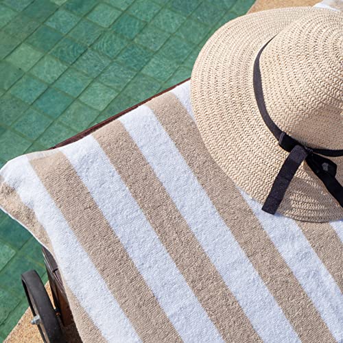 Arkwright California Cabana Stripe Beach Towel - Pack of 4, Large Soft Quick Dry 100% Cotton Terry Towels Set for Pool, Swim, and Hot Tub, Oversized 30 x 70 in, Beige