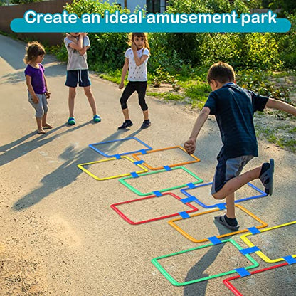 2 Sets of Hopscotch Outdoor Squares 20 Pcs Hopscotch Ring Game with 30 Pcs Connectors Outdoor Indoor Obstacle Course for Kids Playground Agility Training(15 Inch,Square) - style: Square