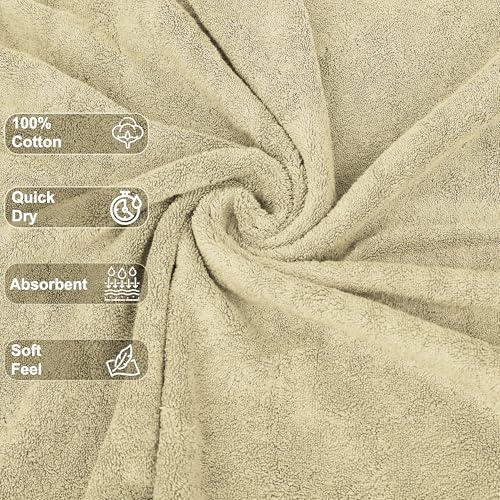 Luxury Wash Cloths Set of 12, Sand (13x13 Inches) 100% Ring Spun Cotton, Premium Feel with High Absorbancy Ideal Washcloths for Bathroom,Salon, Spa and Gym