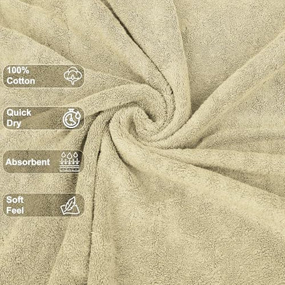 Luxury Wash Cloths Set of 12, Sand (13x13 Inches) 100% Ring Spun Cotton, Premium Feel with High Absorbancy Ideal Washcloths for Bathroom,Salon, Spa and Gym