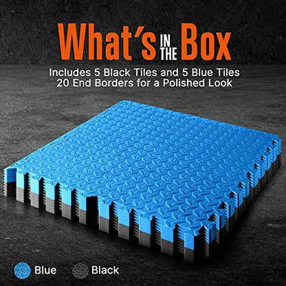 Thick Puzzle Exercise Mat Foam Interlocking Tiles Protect Floors from Gym Equipment Exercise, Durable Non-Skid Texture, Kid Baby Family Safe Easy to Assemble - color: Black & Blue, size: 10