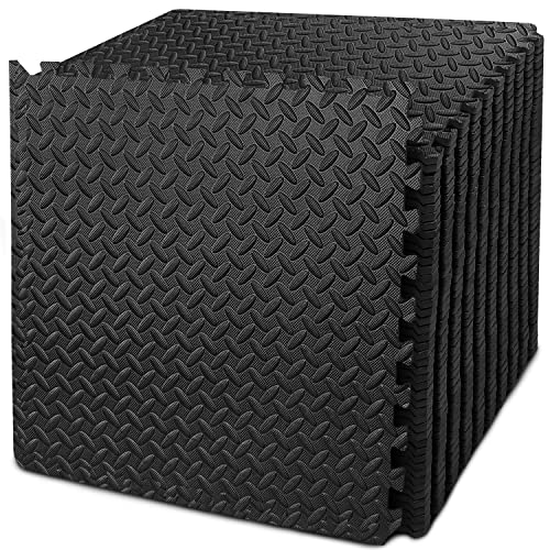 Puzzle Exercise Mat with 12/24/48 Tiles Interlocking Foam Gym Mats, 24'' x 24'' EVA Foam Floor Tiles, Protective Flooring Mats for Gym Equipment - color: 192 Sq.Ft/48 tiles - All-Black