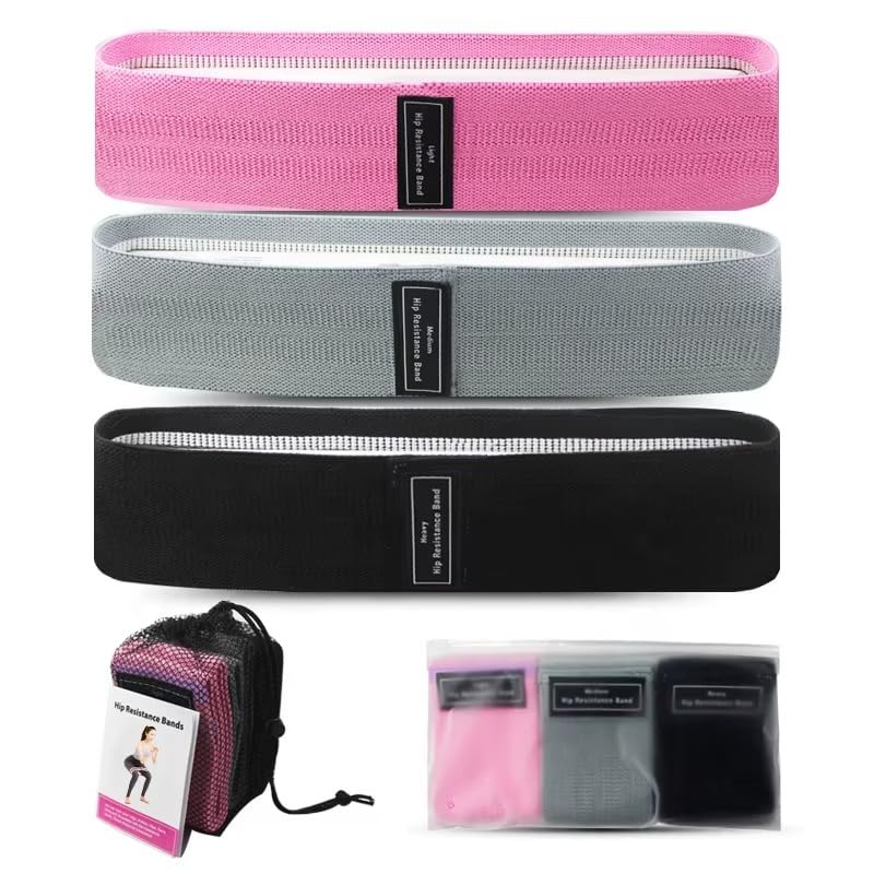 3 Booty Bands Pilates Flexbands Hip Thigh Glute Bands Set Stretch Exercise Bands Fabric Elastic Exercise Resistance Band for Working Out Legs Bands with Workout Bands Guide.