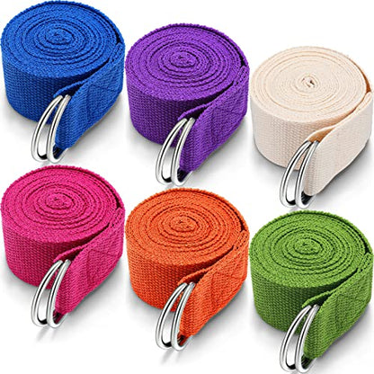 6 Pcs Yoga Strap for Stretching 8 Ft Yoga Exercise Adjustable Straps Bands with Safe Adjustable D Ring Buckle for Pilates Gym Workouts Fitness Improves Sitting Posture